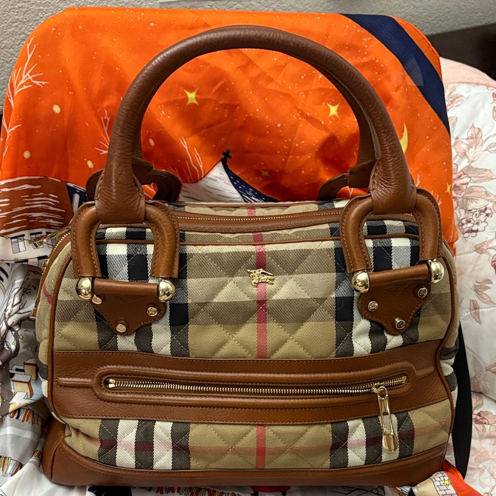 Burberry Beige and Brown Plaid Satchel